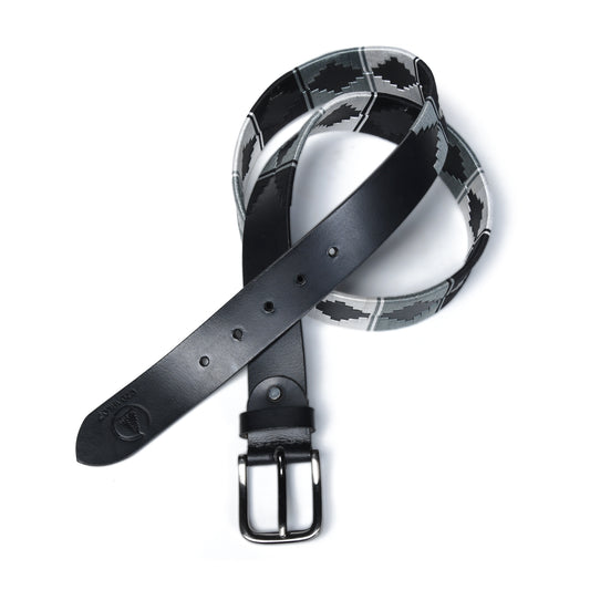Cedarlof Polo Leather Belt with Black Grey & White Pampa Diamond Embroidery