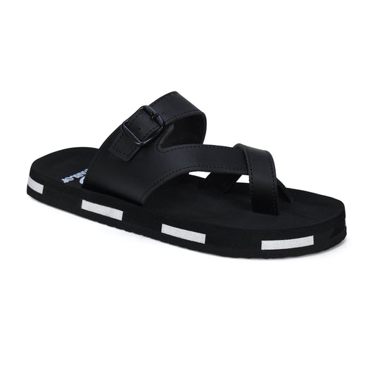 CedarLof Men’s Leather Finish Buckle Sandals – Jet Black