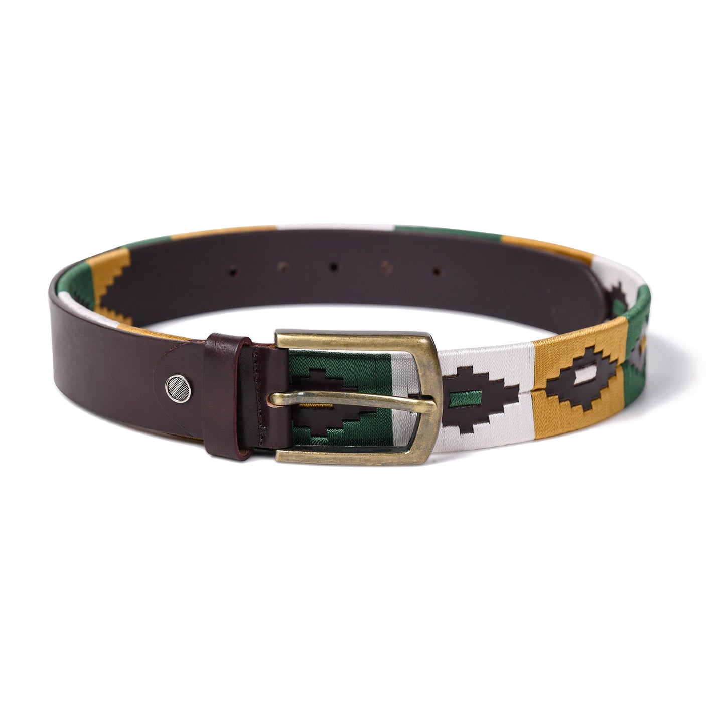 Cedarlof Polo Leather Belt  with Green White Yellow Pampa Embroidery - Cedarlof