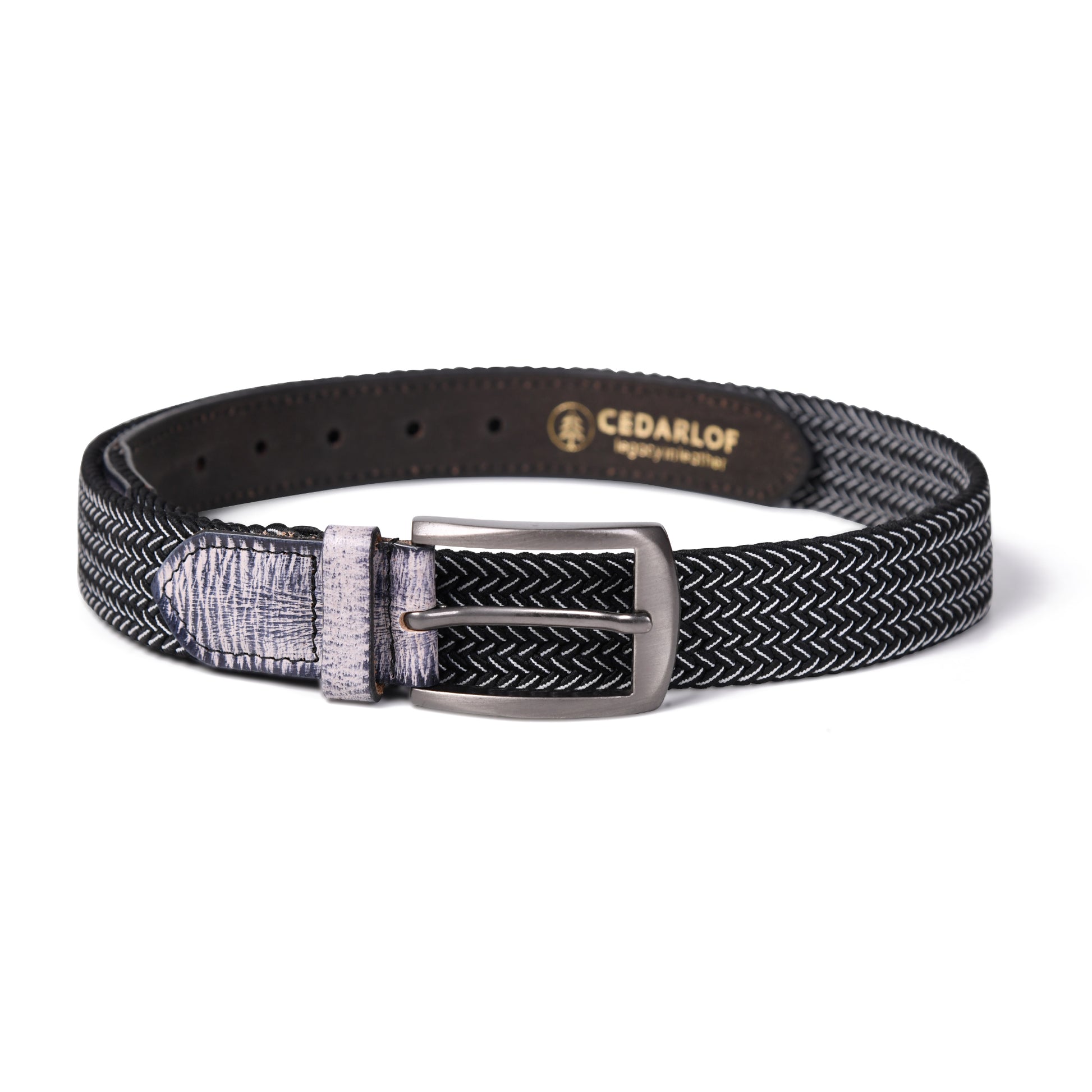 Cedarlof Unisex Woven Elastic Belt with Leather Trim - Cedarlof