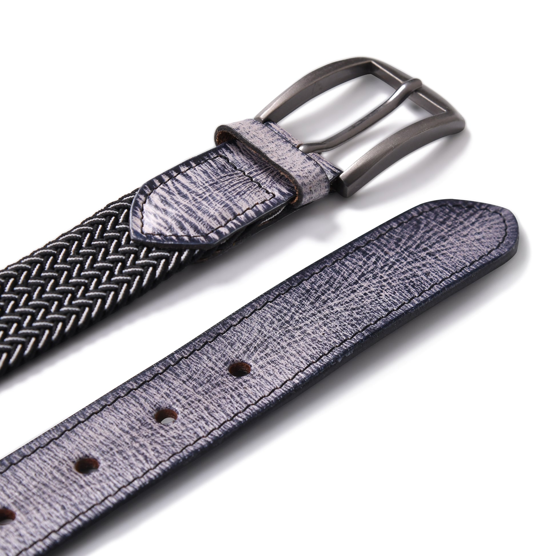 Cedarlof Unisex Woven Elastic Belt with Leather Trim - Cedarlof