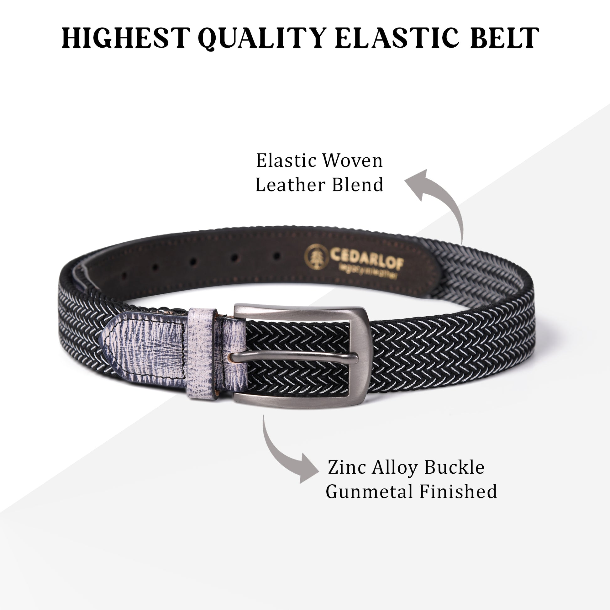 Cedarlof Unisex Woven Elastic Belt with Leather Trim - Cedarlof