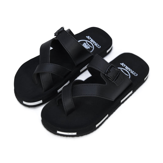 CedarLof Men’s Leather Finish Buckle Sandals – Jet Black