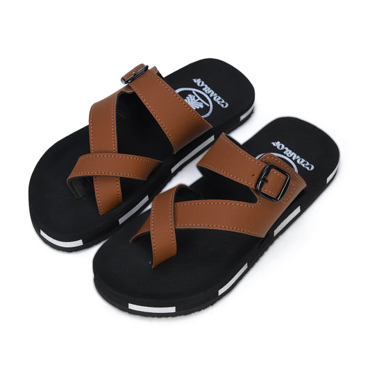 CedarLof Men’s Leather Finish Buckle Sandals – Classic Tan