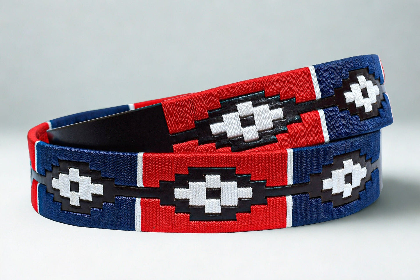 Cedarlof Polo Leather Belt for Men – Brown Genuine Leather with Red Blue White Pampa Embroidery & Antique Brass Finish Buckle - CedarlofCedarlof