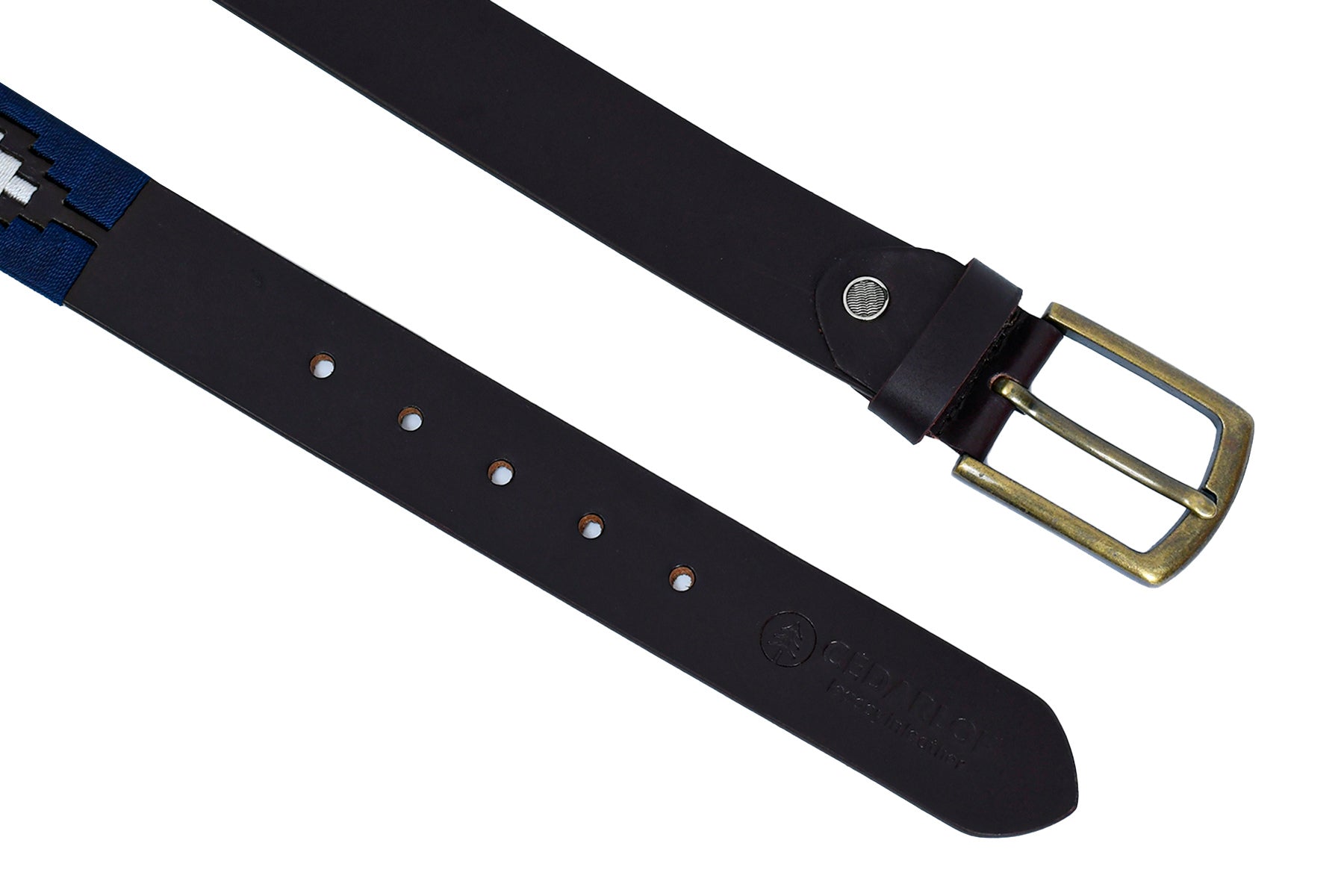 Cedarlof Polo Leather Belt for Men – Brown Genuine Leather with Red Blue White Pampa Embroidery & Antique Brass Finish Buckle - CedarlofCedarlof