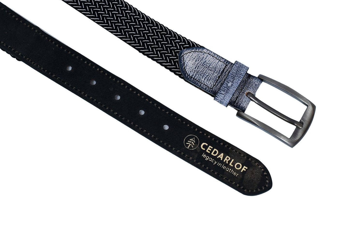 Cedarlof Premium Woven Elastic Belt for Men – Black & Grey Chevron with Genuine Leather Trim and Metal Buckle | Casual & Golf Style - CedarlofCedarlof