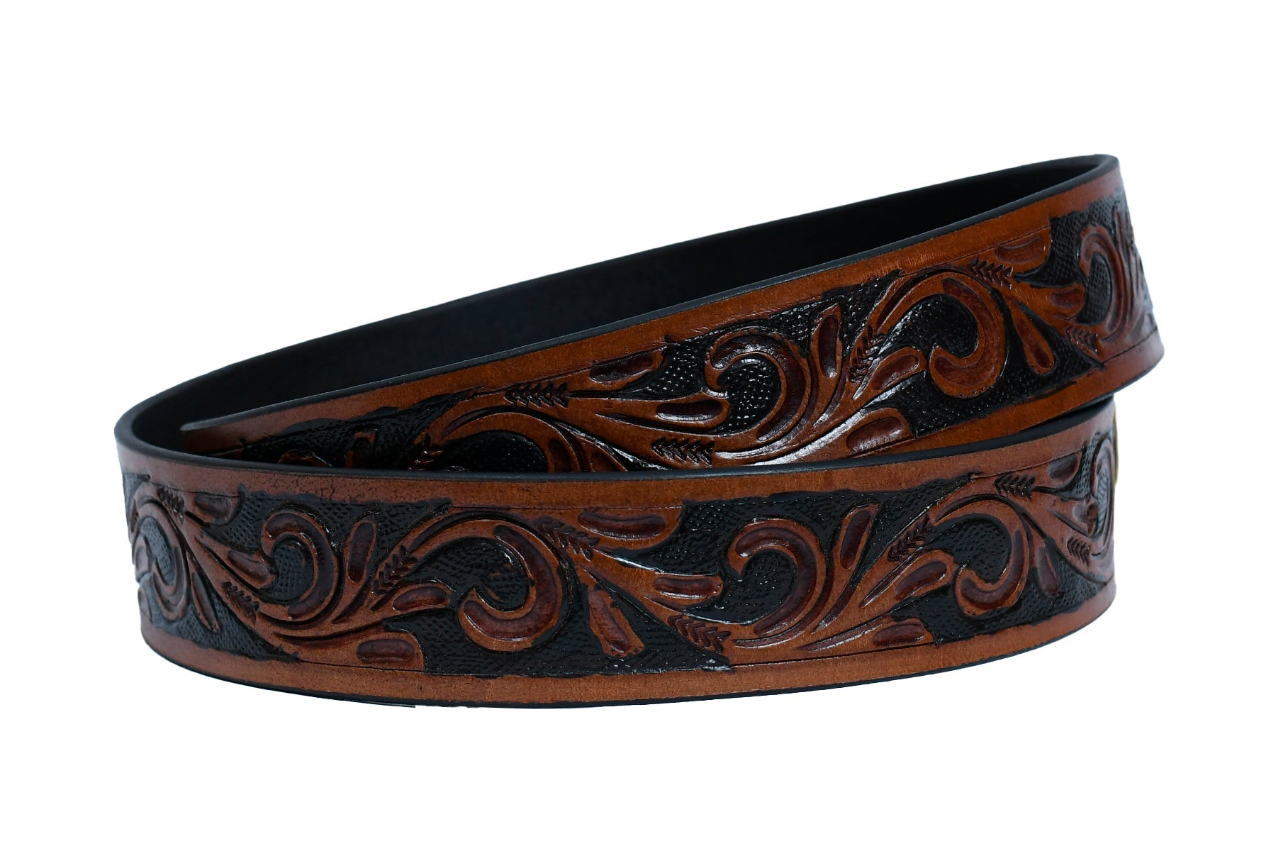 Cedarlof Western Tooled Leather Belt for Men – Genuine Leather with Hand - Carved Floral Design & Antique Gold Engraved Buckle - CedarlofCedarlof